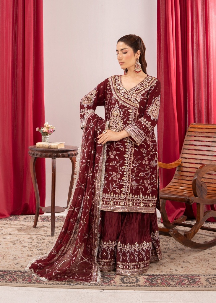 Chiffon Angrakha in Maroon