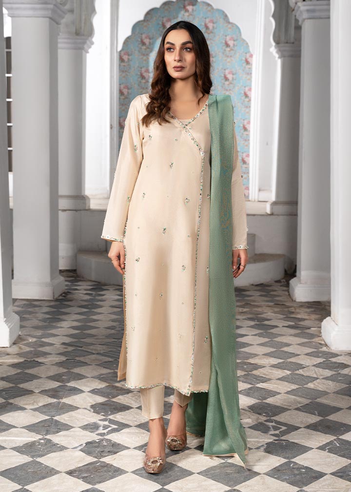 Kattan silk Angrakha in Ivory