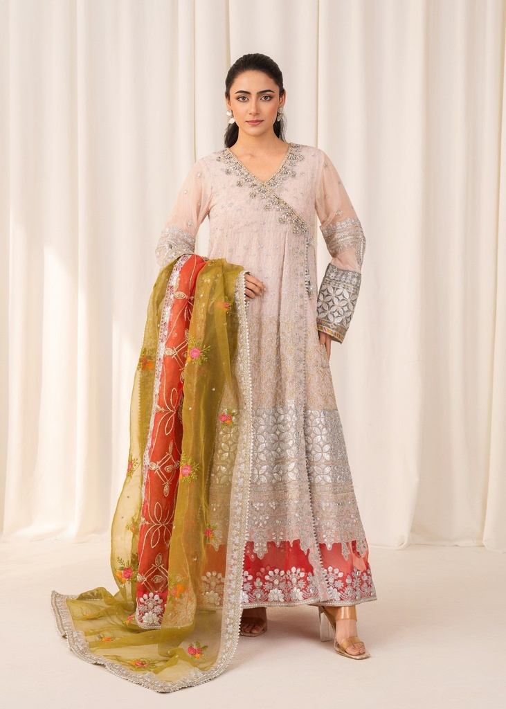 Chiffon Angrakha in Pastel pink
