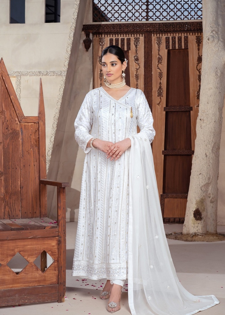 Chiffon Angrakha in White