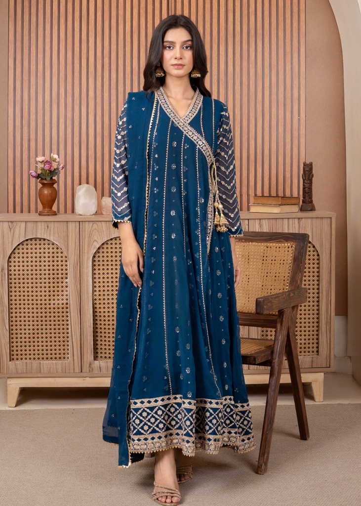 Chiffon Angrakha in Blue