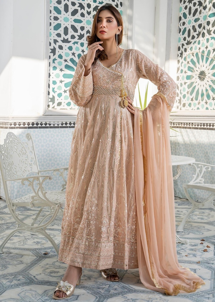 Chiffon Angrakha in Peach pink