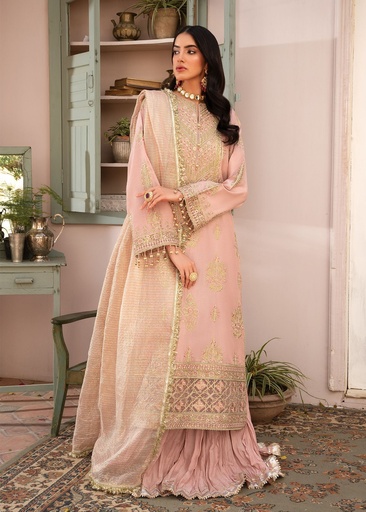 [HUA9694] Sharara in Peach pink by Rang-e-Haya