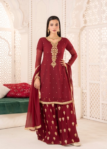 [WEP3791] Sharara in Maroon by Maira Fashion