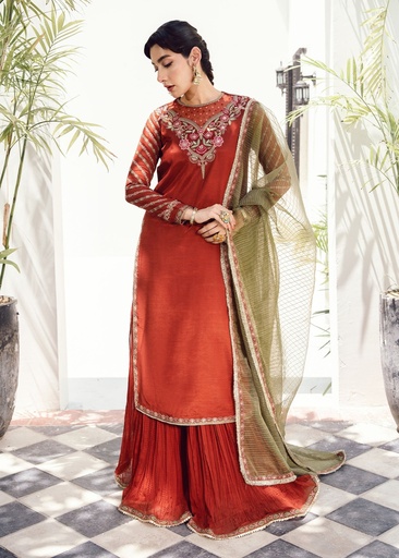 [MHZ4664] Sharara in Rust orange by Rang-e-Haya