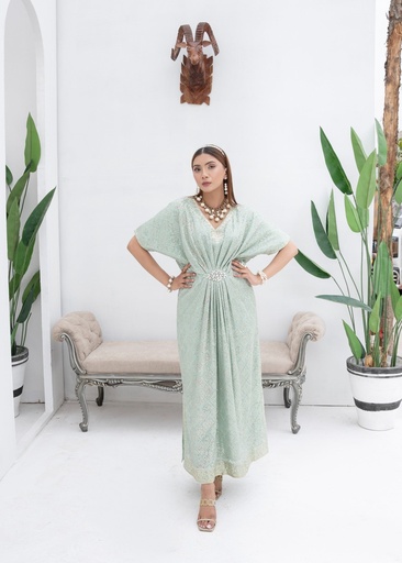 [EMO2735] Kaftan in Mint green by Mona Embroidery