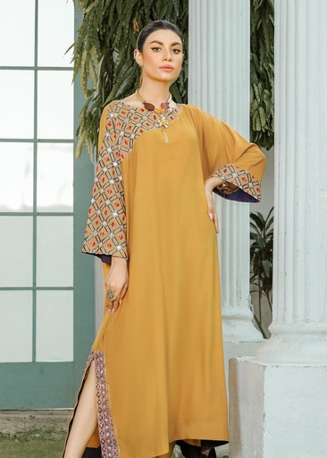 [OQL4176] Kaftan in Mustard by Kross Kulture