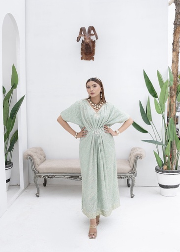 [BNR4995] Kaftan in Pastel green by Manahils
