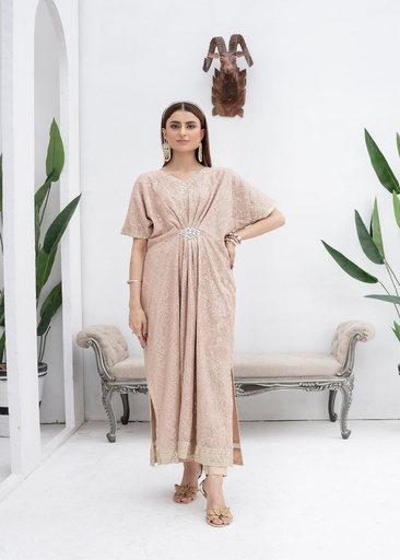 [CMJ0014] Kaftan in Peach pink by Manahils