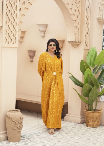 [ELK9533] Kaftan in Mustard by Elahe