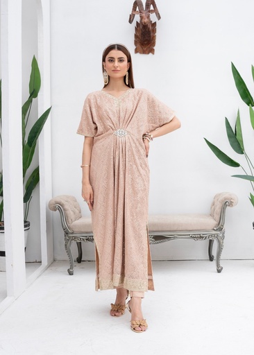 [MMP5190] Kaftan in Peach pink by Mona Embroidery