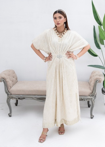 [IIL3291] Kaftan in Off-white by Mona Embroidery