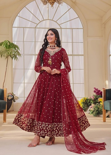 [MEK8947] Anarkali in Maroon by Ayesha Closet