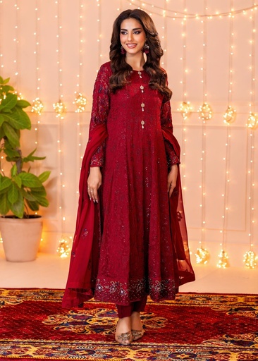 [IBF8263] Anarkali in Maroon by Ayesha Closet