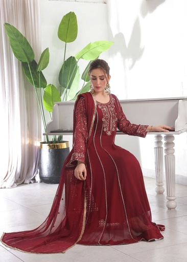 [CZE5475] Anarkali in Maroon by Alsiyab