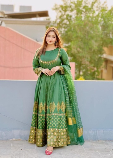 [HKM7432] Anarkali in Green by 1 Virsapret