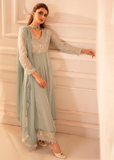 [WJV3296] Anarkali in Aquamarine by Manahils