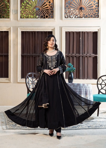 [HJL2139] Anarkali in Black by Alsiyab