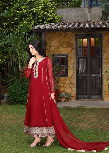 [MXF8132] Anarkali in Maroon by Manahils