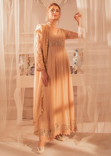 [KSL8506] Anarkali in Peach pink by Manahils
