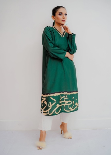 [FHH2270] Kurti in Bottle green by Dhaga