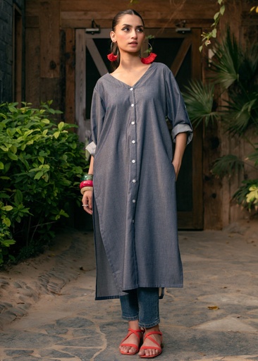 [THR3548] Kurti in Slate grey by Edowlark