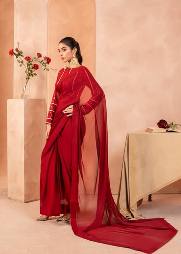 [OQB7856] Saree in Blood red by Tonics Clothing