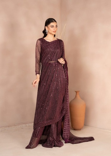 [OOI4692] Saree in Plum by RSM Collection