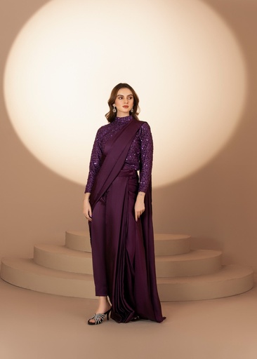 [PTQ5044] Saree in Plum by RSM Collection