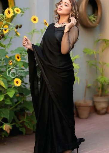 [HCM6761] Saree in Black by Anabiya