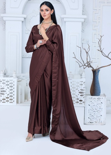 [WXP3828] Saree in Mocha brown by Tonics Clothing