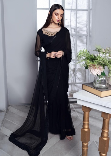 [BTH0702] Saree in Black by Rang-e-Haya