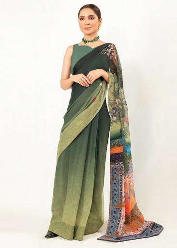 [AEP4901] Saree in Green by Imran Aftab