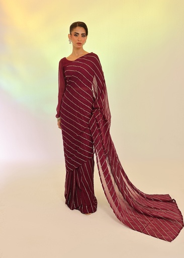 [JKP8176] Saree in Plum by Ripret