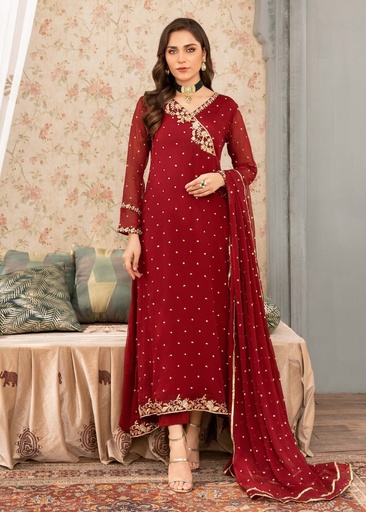 [NUA1609] Pishwas in Maroon by Agha Jaan