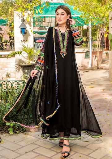[NIC5864] Pishwas in Black by Khuda Baksh Creations