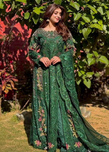 [CVH9509] Lehenga in Bottle green by Malhaar