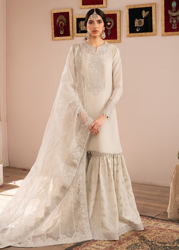 [UKX4643] Gharara in Off-white by Rang-e-Haya