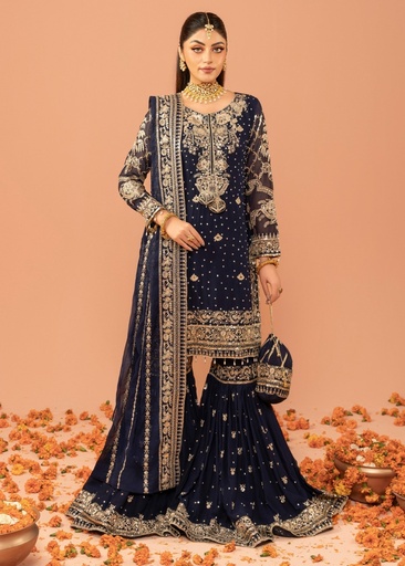 [IJV2351] Gharara in Navy blue by Agha Jaan