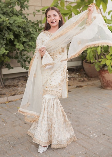 [CVF2837] Gharara in White by Sara Jahan
