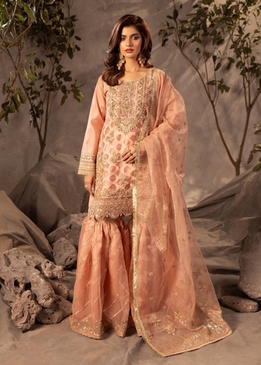 [DZP4900] Gharara in Peach pink by Diara Couture