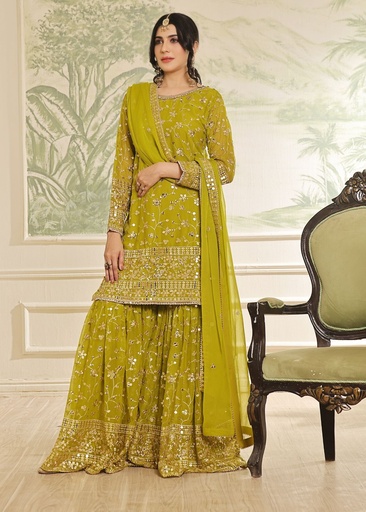 [JOE1132] Gharara in Olive green by Ayesha Closet