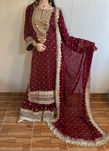 [ABN0496] Gharara in Maroon by Four Season Boutique