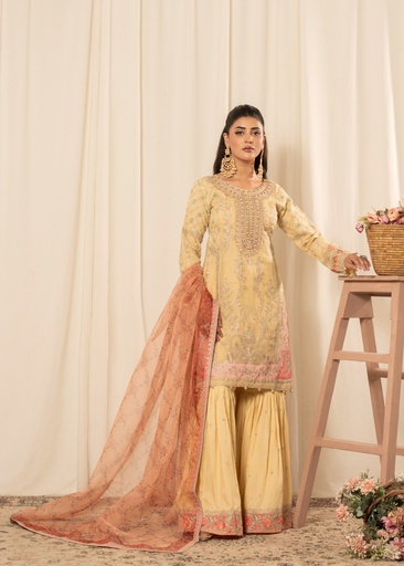 [EYE5804] Gharara in Buttercream by Malhaar