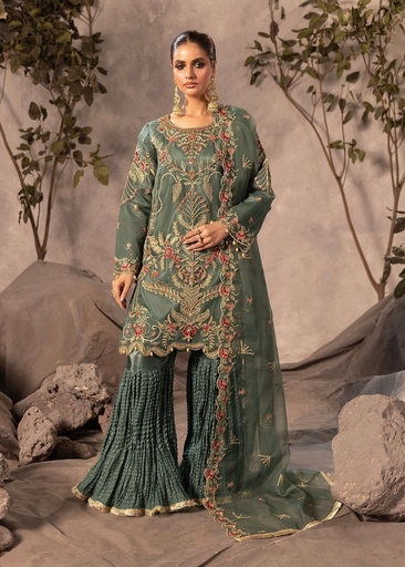[WXI7505] Gharara in Green by Diara Couture