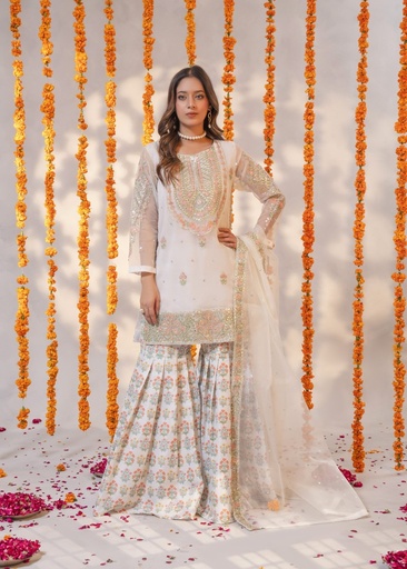 [LIR9056] Gharara in White by Meraki