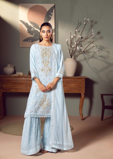 [WYU7559] Gharara in Ice blue by Kaamdar By Nofl Farooq