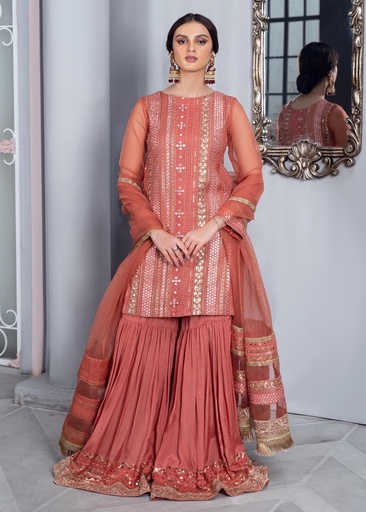[TDI9795] Gharara in Salmon by Rang-e-Haya