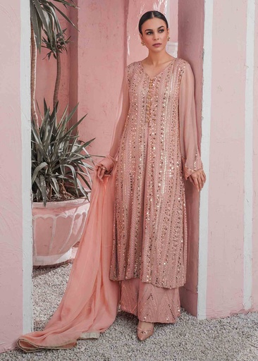 [ZCG0086] Gown in Peach pink by Rang-e-Haya