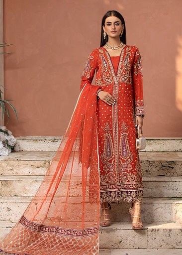 [FMJ5990] Gown in Rust orange by Diara Couture